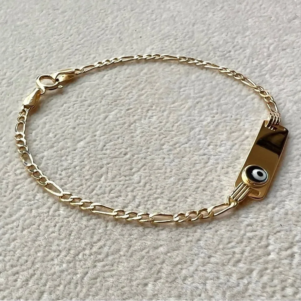 14k solid yellow gold kids bracelet | evil eye ID baby Bracelet |